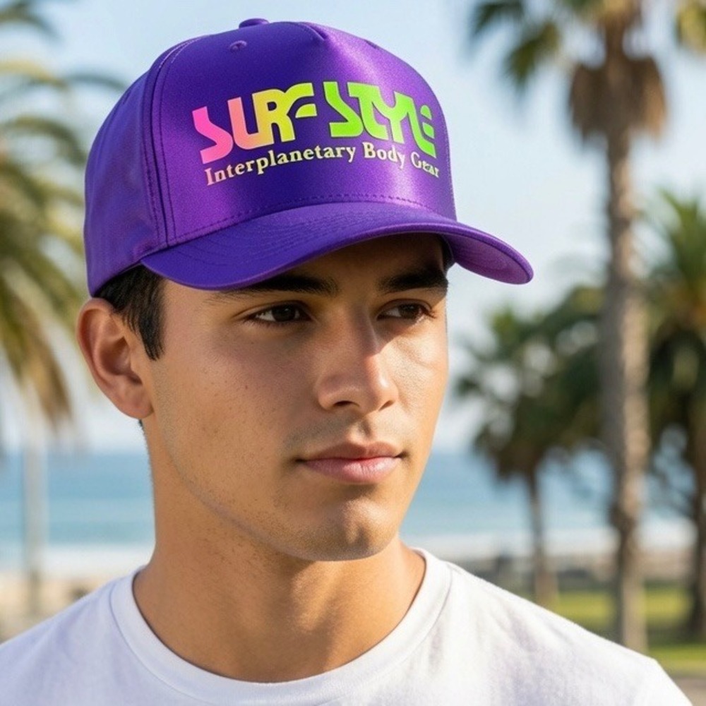 Surf Style Interplanetary Cap Shiny Iridescent Purple Retro Neon Hat One Size